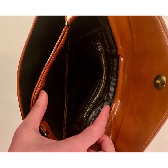 1970s Purse, Orange Brown Clutch, Vegan Leather Purse - Picture 6 of 8
